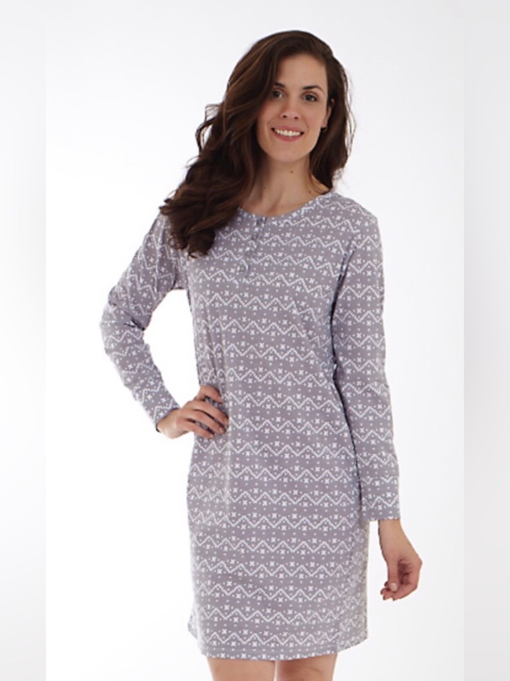 DKR Apparel Long Sleeve Night-shirt-Gray Aztec Print